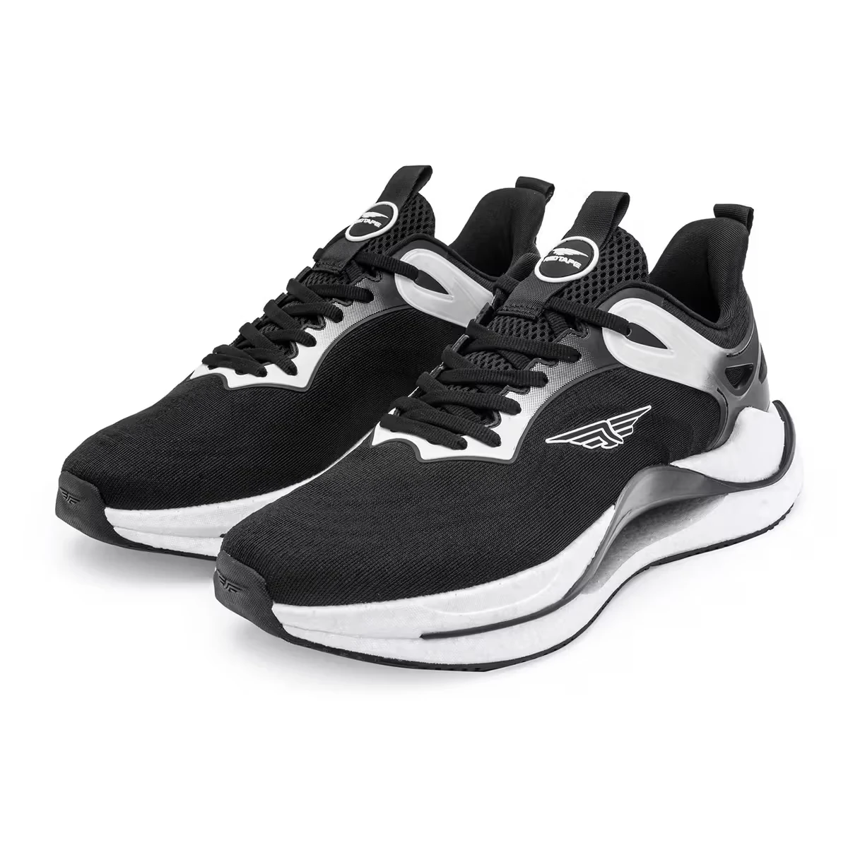 Men's Solid Black and White Sneakers Shoes